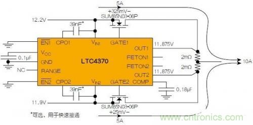 LTC4370ܡӵ12VԴ֮10AصͨMOSFETѹԴѹʧ䣬ʵ־