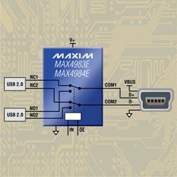 MAX4983E/MAX4984E:Maxim高速USB (USB 2.0) DPDT开关